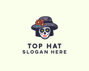 Flower Hat Skull Beauty logo design