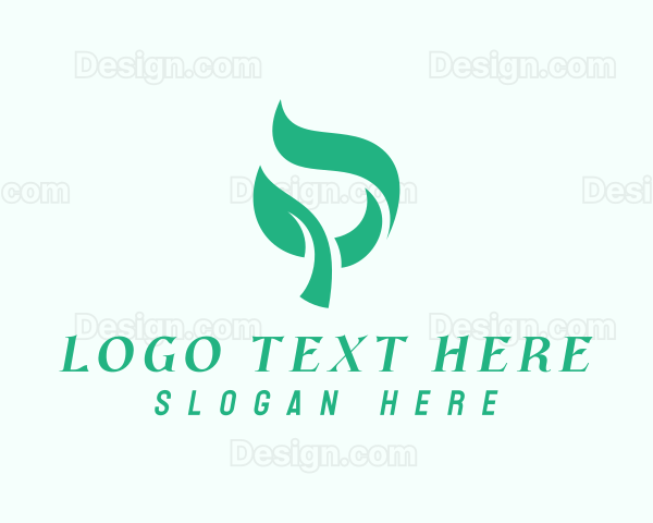 Green Organic Plant Letter P Logo