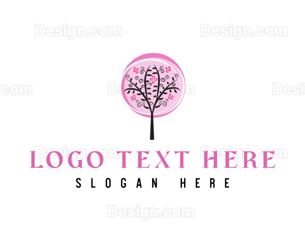 Pink Cherry Blossom Tree Logo