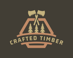 Axe Pine Tree Lumberjack logo design