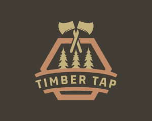 Axe Pine Tree Lumberjack logo design