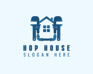 Pipe Wrench Plumbing House logo design