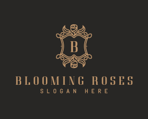 Floral Rose Shield logo design