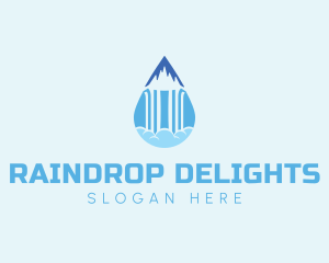 Mountain Waterfall Droplet logo design