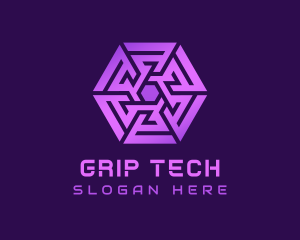 Purple Hexagon Tech Maze logo design