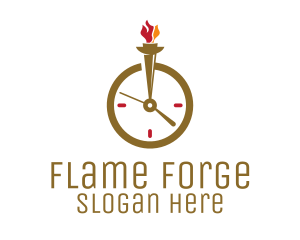 Flame Torch Clock logo design