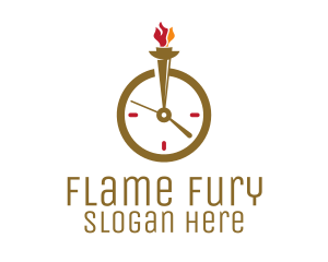 Flame Torch Clock logo design