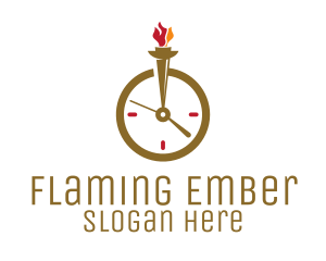 Flame Torch Clock logo design