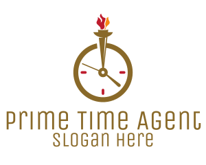 Flame Torch Clock logo design