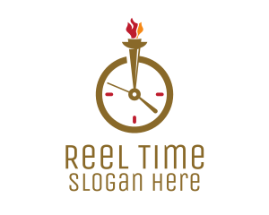 Flame Torch Clock logo design