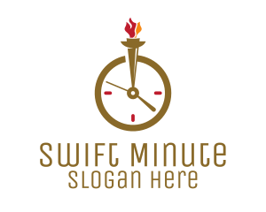 Flame Torch Clock logo design