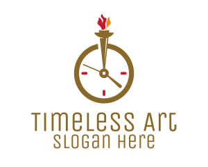 Flame Torch Clock logo design