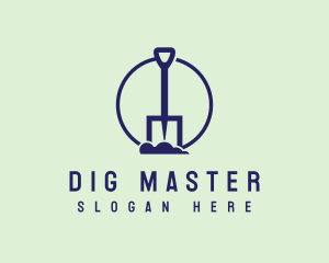 Blue Dig Shovel Gardening  logo design