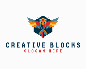 Geometric Owl Bird Wings logo design