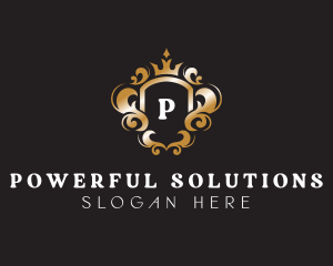 Elegant Royalty Crown Shield logo design