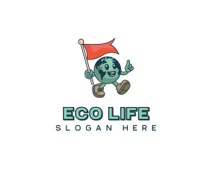 Flag Banner Eco Globe logo design