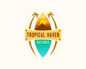 Tropical Beach Surfing logo design