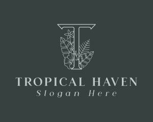 Floral Tropical Letter T logo design
