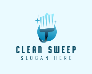 Cleaning Water Drop Broom logo design