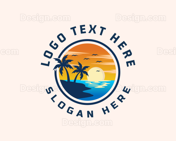 Palm Tree Sunset Beach Logo