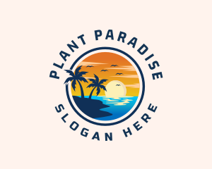 Palm Tree Sunset Beach logo design