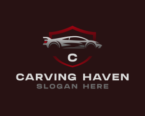 Sports Car Driving Shield Logo