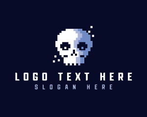 Pixelated Retro Gaming Skull logo