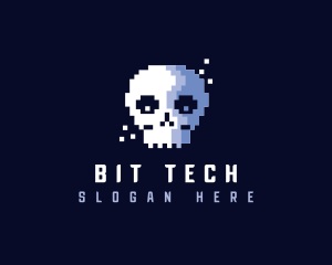 Pixelated Retro Gaming Skull logo design