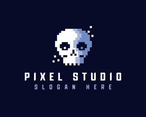 Pixelated Retro Gaming Skull logo design