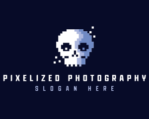 Pixelated Retro Gaming Skull logo design