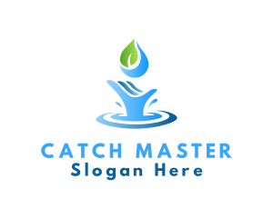 Hand Leaf Water Splash logo design