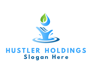 Hand Leaf Water Splash logo design