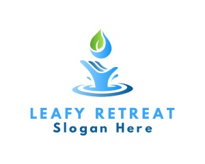 Hand Leaf Water Splash logo design