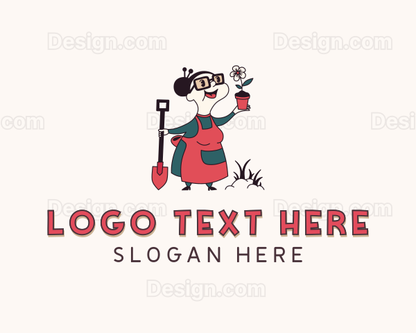 Grandma Lawn Gardener Cartoon Logo