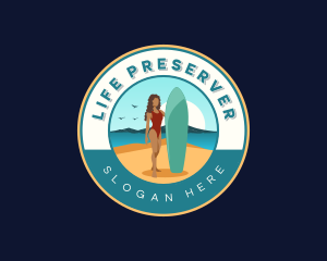 Woman Surfer Lifeguard logo design