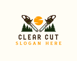 Saw Pine Tree Cutting logo design