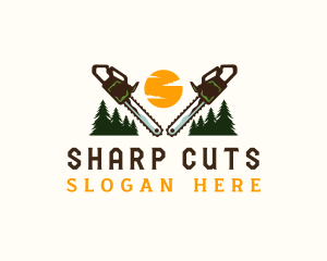 Saw Pine Tree Cutting logo design