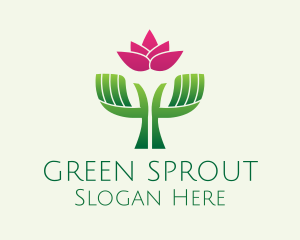 Sprout Yoga Hands Lotus logo design