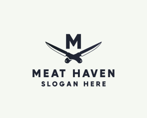 Knife Blade Meat Butcher logo design