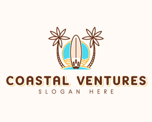 Tropical Beach Surfboard logo design