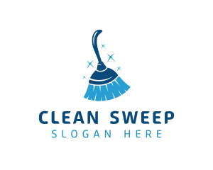 Blue Housekeeping Broom logo design