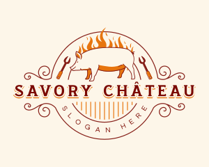 Grill Barbecue Pig logo design