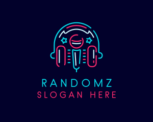 Neon Microphone Headphones logo