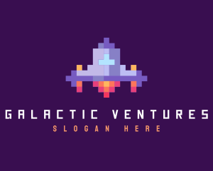 Retro Pixel Spaceship logo design