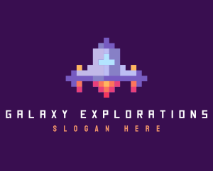 Retro Pixel Spaceship logo design