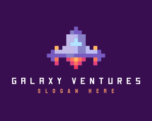 Retro Pixel Spaceship logo design