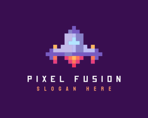 Retro Pixel Spaceship logo design