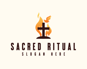 Fire Cross Crucifix logo design