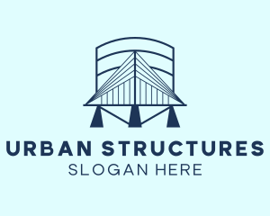 Blue Retro Bridge Structure logo design