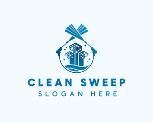 Blue Clean Building Wash logo design